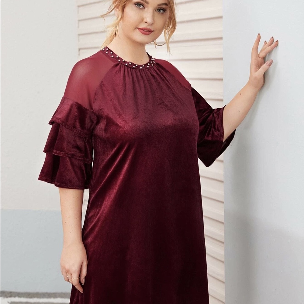 Red velvet dress shein dress